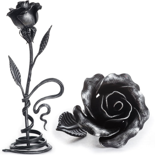 Hand Forged Iron Rose Sculpture - Gift of Everlasting Love - Wrought Steel Flower