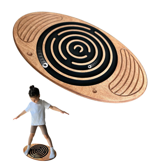 Wooden Balance Board with Labyrinth, Fun Fitness Tool for Kids and Adults, Wobble Balance Board, Natural Beech Wood Montessori Toy, Core Strength, Fitness, Training, Physical Therapy